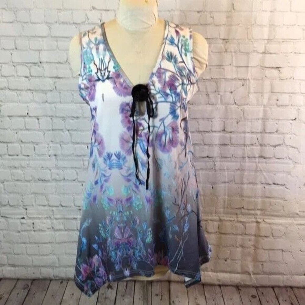NWT Simply Aster Dress V neck Asymmetrical Hem Sleeveless Floral Pattern Large